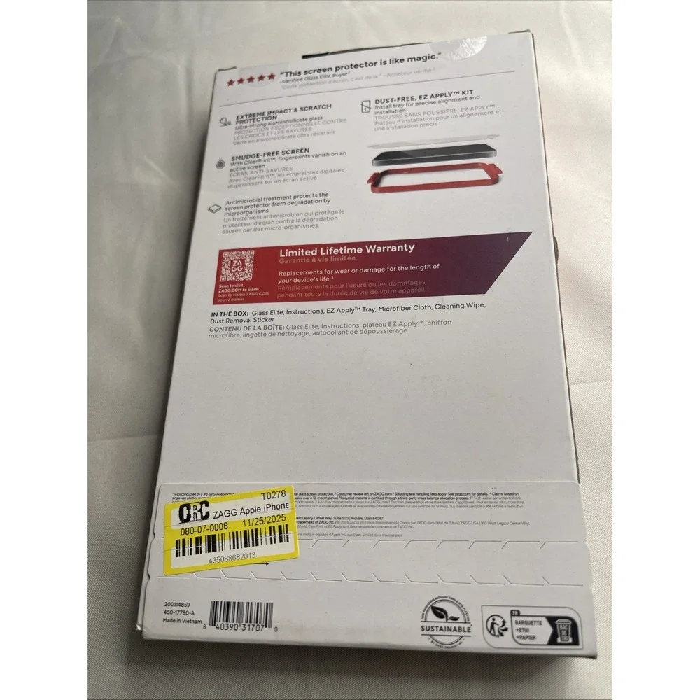 ZAGG Glass Elite Screen Protector iPhone 15Plus 16Plus 6.7 Clear NEW 5X Stronger